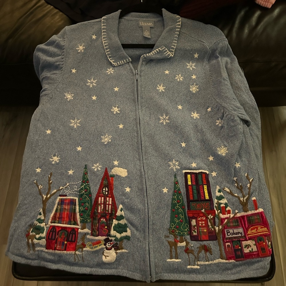 Liz & Me Blue Zip Up Christmas Jacket Size 3X 26/28
